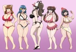 5girls abs alternate_breast_size ass barefoot big_breasts bikini black_bikini black_hair blue_eyes blue_hair breast_size_difference breasts brian12 brown_hair dawn_(pokemon) double_bun eye_contact female female_only hilda_(pokemon) huge_ass huge_breasts human human_only large_breasts long_hair looking_at_viewer may_(pokemon) medium_breasts medium_hair multiple_females multiple_girls naughty_face nintendo nipple_slip pale-skinned_female pale_skin pink_bikini pokemon pokemon_bw pokemon_bw2 pokemon_dppt pokemon_rse pokemon_sm ponytail red_bikini rosa_(pokemon) seductive seductive_smile selene_(pokemon) smile thick_ass thick_thighs thighs twintails voluptuous white_bikini wide_hips