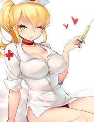 black_panties blonde_hair female naso4 needle nurse nurse_(terraria) nurse_cap nurse_uniform panties solo terraria