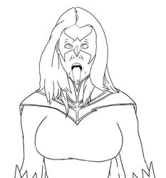 ahe_gao cape cross-eyed dc drooling gaping_mouth hawk hawk_(dc) holly_granger mask monochrome open_mouth solo solo_female superheroine thewink tongue tongue_out