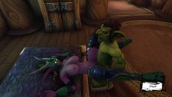 2020 3d animated auril_(artist) blizzard_entertainment dragon_aspect female gif goblin goblin_male green_dragonflight green_skin horde male night_elf night_elf_building size_difference small_dom_big_sub warcraft world_of_warcraft ysera