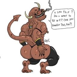 ass bara big_ass cigarette crossdressing degenerate degeneration demon furry horns impuraloid male_only muscular muscular_male pierced_nipples piercing piercings power_bottom