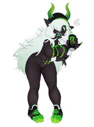 bent_over cizerna female humanoid looking_at_viewer monster-chan monster_energy white_hair