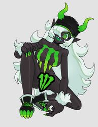 female looking_at_viewer monster-chan monster_energy white_hair