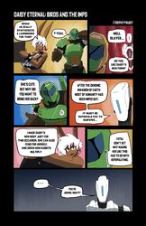 1girls 2boys abs anthro big_breasts bunny_ears cleavage clothed comic daisy_(deputyrustart)​ daisy_(doom) daisy_eternal_(deputyrustart)​ dark-skinned_female dark_skin deputyrust doom doom_slayer_(doom) earrings english_text female funny furry male male_human/female_anthro midriff monster_girl muscular_female rabbit robot samuel_hayden_(doom) shirt tank_top text white_hair