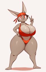 adorable animal animals anthro bandana big_ass big_breasts big_butt bikini black_nose breasts cleavage curves curvy curvy_body curvy_female curvy_females curvy_figure curvy_hips curvybuns cute furry giant_ass giant_breasts grey_fur huge_ass huge_breasts huge_butt huge_hips large_ass large_butt long_ears red_bandana red_bikini red_eyes rottencat round_ass round_butt sportswear