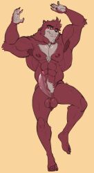 abs anthro armpit_hair balls bear biceps blush body_hair buttdawg claws genitals hi_res kumatetsu male mammal muscular muscular_anthro muscular_male nipples pecs penis solo the_boy_and_the_beast vein veiny_penis