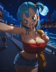 1girls acl_noraai after_oral ai_generated artist_name blue_eyes blue_hair bukkake bulma_briefs bursting_breasts cleavage cum_on_breasts cum_on_face cum_on_tongue cumwalk curvy denim_shorts dragon_ball dragon_ball_super dragon_ball_z facial large_breasts long_hair looking_at_viewer pony_diffusion_xl pov public public_indecency runny_makeup self_upload selfie side_ponytail sidelocks skindentation slutty_clothing smile stable_diffusion watermark