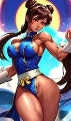 1girls ai_generated ass athletic athletic_female big_ass big_breasts blackwashed breasts chun-li dark-skinned_female dark_skin ebonization female female_only fighter solo street_fighter strong_female thick_thighs