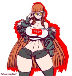 1girls 2019 alternate_breast_size artist_name atlus booty_shorts breasts cleavage collarbone color eyebrows_visible_through_hair eyewear female female_only glasses green_jacket headphones hourglass_figure huge_breasts jacket long_hair megane midriff midriff_baring_shirt n647 orange_hair persona persona_5 sakura_futaba shadow_(persona) shadow_self_(persona) shorts smile solo thick_thighs thighhighs thin_waist very_long_hair voluptuous wide_hips yellow_eyes