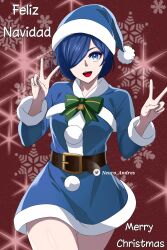 blue_eyes blue_hair christmas jeanne_d'arc majo_taisen santa_hat tagme