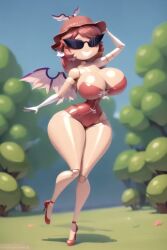 ai_generated armpits ass bimbo bimbo_body bimbofication bimbofied body_modification breasts dollification female high_heels implied_transformation knick_knack leotard mystia_lorelei npg8993 permanent_smile smile sunglasses sunnification thick_thighs thin_waist touhou transformation wide_hips