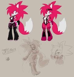 absurd_res anthro bodily_fluids boots breasts canid canine clothing cum cum_in_pussy cum_inside fan_character female footwear fox genital_fluids glass gloves handwear hi_res jay_nator_(character) jaynatorburudragon legwear mammal nipples nude red_eyes rubber rubber_suit solo sonic_(series) sonic_the_hedgehog_(series) thigh_boots thigh_highs