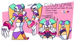 android ass bent_over clown clown_costume clown_girl clown_makeup clown_man cute genderswap_(mtf) jester jester_hat laughing long_arms mega_man mega_man(classic) mega_man_8 nocklepie presenting_hindquarters robot robot_girl rule_63 smile smile_at_viewer stretchy_arms tagme white_gloves