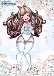 big_breasts bouquet brown_hair closed_eyes fire_emblem fire_emblem_awakening happy hotaruchan large_breasts long_hair not_porn open_mouth smile stockings sumia_(fire_emblem) wedding