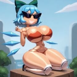 ai_generated armpits ass bimbo bimbo_body bimbofication bimbofied body_modification breasts cirno dollification female implied_transformation knick_knack npg8993 permanent_smile smile sunglasses sunnification thick_thighs thin_waist touhou transformation wide_hips