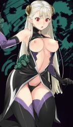 1girls 2others absurdres armpits bare_shoulders black_gloves black_legwear blonde_hair blush breasts breasts_out capcom_fighting_all-stars capcom_fighting_evolution capcom_fighting_jam commentary_request cosplay elbow_gloves female gloves highres ingrid_(capcom) ingrid_(taimanin_asagi) ingrid_(taimanin_murasaki) ingrid_(taimanin_murasaki)_(cosplay) kneeling large_breasts long_hair looking_down multiple_others name_connection navel nipples open_mouth red_eyes revealing_clothes solo_focus street_fighter street_fighter_alpha street_fighter_alpha_3 sweatdrop taimanin_(series) tetsu_(kimuchi) thighhighs