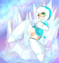 1girls blush ice_man mega_man mega_man(classic) rule_63 solo sweat tears