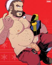 1boy 2023 artist_logo artist_name balls ballsack bara bara_tits barazoku beefy big_penis body_hair brown_eyes brown_hair christmas christmas_clothing clothing facial_hair flaccid_penis foreskin graves_(league_of_legends) hairy_male holidays human intact league_of_legends looking_at_viewer male male_nipples male_only male_pubic_hair manly mature_male musclegut muscular_male mustache mutton_chops open_pants partially_retracted_foreskin pecs penis riot_games santa_hat scrotum sideburns solo soul_patch testicles topless_male toraboi uncut veiny_penis