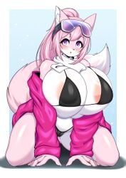 anthro anthrofied bikini blue_archive breasts eimi_(blue_archive) eimi_(swimsuit)_(blue_archive) female fox_girl furry huge_breasts large_breasts millennium_science_school_student super_phenomenon_task_force_(blue_archive) tailzkim thick_thighs wide_hips