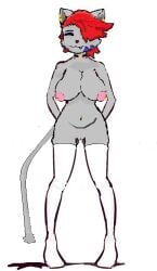 big_breasts breast_piercing breasts friday_yiff furry furry_breasts gray_body gray_fur grey_skin nipples piercing red_hair