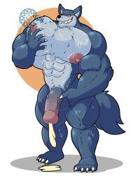 anthro balls bara barazoku bergamo big_pecs blue_fur cum dragon_ball dragon_ball_super dragon_ball_z furry male male_only mott_the_moth muscles muscular nude penis solo solo_male sweat sweating wolf