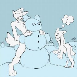 2boys ? animated animated animated canine fur furry humping implied_penetration male male/male male_only no_genitals no_visible_genitalia no_visible_penis nude potvoheu2 snow snowman tail white_fur winter wolf