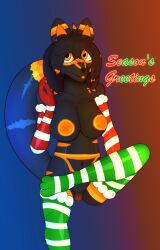 anthro areola armwear black_body black_fur breasts canid canine christmas christmas_clothing clothing dipstick_tail elbow_gloves female fox fur genitals gloves gusta hair handwear hi_res highlights_(coloring) holidays legwear mammal markings mostly_nude naranja_(gusta) nipples orange_areola orange_eyes orange_highlights orange_markings orange_nipples orange_pussy orange_stripes pattern_armwear pattern_clothing pattern_elbow_gloves pattern_gloves pattern_handwear pattern_legwear pattern_stockings pussy solo stockings striped_armwear striped_clothing striped_elbow_gloves striped_gloves striped_handwear striped_legwear striped_stockings stripes tail tail_markings