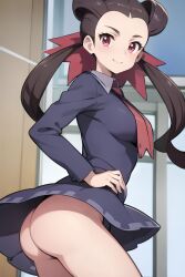 ai_generated ass brown_hair dress pokemon roxanne_(pokemon) smile solo