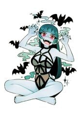 1girls bangs bat bats black_nails black_toenails blood blood_in_mouth blue_green_hair blue_skin blunt_bangs blush brittsart claws cleavage crossed_legs cute fangs feet female female female_focus female_only girl halloween long_hair monster monster_girl painted_nails painted_toenails pinup pointed_ears pointy_ears red_eyes sharp_teeth sparkles straps vampire vampire_girl white_background