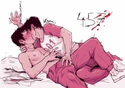 erection_under_clothes gay gay_kissing handcuffed hwang_in-ho kissing korean rubbing_penis seong_gi-hun squid_game
