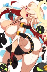 1girls 2021 arc_system_works arched_back artist_signature ass ass_up belt blonde_hair bodysuit breasts bubble_butt candy cleavage clothed clothed_female eyebrows_visible_through_hair female female_focus female_only gloves guilty_gear guilty_gear_xrd halo head_tilt hi_res holding_object jack-o'_valentine jellcaps large_ass large_breasts lolipop long_hair long_sleeves looking_at_viewer necklace necklace_between_breasts red_eyes red_gloves red_hair shiny_skin simple_background skin_tight skin_tight_suit slim_waist smile smiling_at_viewer two_tone_hair white_border