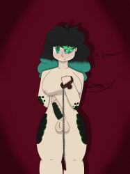 chain_leash collar dick dickgirl dragon dyed_hair emmathedemon flower flower_eyepatch futa_only futanari green_eyes