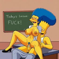 20th_century_fox 20th_century_studios ai_generated bart_simpson big_breasts high_heels incest male_focus marge_simpson mature_female milf mother_and_son sex_ed sex_education spread_legs teacher the_simpsons vaginal_penetration