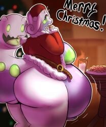 5:6 absurd_res ambiguous_gender anthro areola ass big_breasts breasts cookie food generation_6_pokemon genitals goodra green_areola green_nipples hi_res mcerror merry_christmas nintendo nipples overweight overweight_anthro penis pokemon pokemon_(species) tail tail_mouth unusual_anatomy unusual_tail