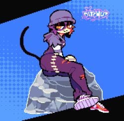 animated clothed ditchu feline furry gif meow_skulls_(fortnite) pixel_art