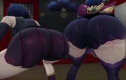 2girls ai_generated animated ass dancing genshin_impact huge_ass kishi kujou_sara no_sound raiden_shogun shorts tagme twerking video wide_hips