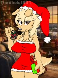 anthro canine christmas furry looking_at_viewer pepper_(cooliehigh) red_eyes thewholof554 yellow_fur