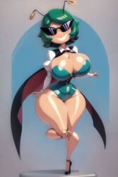 ai_generated armpits ass bimbo bimbo_body bimbofication bimbofied body_modification breasts corset dollification female implied_transformation knick_knack leotard npg8993 permanent_smile smile sunglasses sunnification thick_thighs thin_waist touhou transformation wide_hips wriggle_nightbug