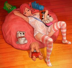 1girls akiho_rindou bean_bag digimon digimon_world digimon_world_re:digitize female female_only hetagaki human plushie solo