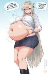 1girls asuna_(blue_archive) bbw belly_grab belly_overhang big_belly big_breasts big_female blue_archive blush button_down_shirt chubby chubby_female embarrassed fat fat_ass fat_female fat_fetish fat_girl fat_woman fatty grabbing kipteitei large_female looking_at_viewer millennium_science_school_student obese obese_female overweight overweight_female plump pork_chop talking_to_viewer thick_thighs weight_gain