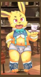 1boy barmaid bulge chubby_male femboy gay jolteon lambent male male_only pokémon_(species) pokemon solo suspenders tagme thick_thighs