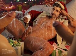 3d 3d_model abs appasart big_penis blue_eyes brown_hair christmas christmas_outfit christmas_tree cum cum_dripping_from_penis cum_everywhere cup_of_milk erect_nipples erect_penis glass_cup happy_holidays male male_focus male_only male_pov merry_christmas milk milk_on_body muscular muscular_male naked naked_male nude nude_male pecs santa_costume santa_hat shirtless shirtless_male unknown_character unknown_male winking