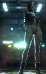 1girls 3d akkonsfw bottomless bottomless_female car cyberpunk_2077 female female_only garage jacket tasteful_nudity v_(cyberpunk_2077) valerie_(cyberpunk_2077)