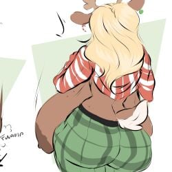 big_ass big_breasts breasts bubble_butt casual_exposure deltarune dullvivid huge_ass huge_breasts large_areolae noelle_holiday onamonapia tagme tail thick_thighs turned_around wide_hips