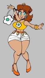 clothed clothing high_heels hips jammedvhs legs mario_(series) princess_daisy shorts thick thighs white_shorts