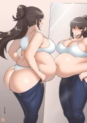 azur_lane bbw belly_overhang big_belly big_breasts big_butt big_female blush butt chubby chubby_female disgusted embarrassed fat fat_ass fat_belly fat_female fat_fetish fat_girl fat_rolls fat_woman fatty huge_belly huge_breasts huge_butt impossible_fit kipteitei large_butt large_female mirror mirror_reflection navel obese obese_female overweight overweight_female panties pig plump pork_chop thick_thighs tight_clothing tummy weight_conscious weight_gain white_panties zuikaku_(azur_lane)