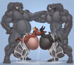 abs anthro balls belly big_belly big_penis black_body black_fur bodily_fluids boner cum cum_drip cum_in_ass cum_in_mouth cum_inside cum_on_ground cum_overflow cumflation dripping ejaculation elephant elephantid erection father_(lore) father_and_child_(lore) father_and_son_(lore) foursome fur gab_art genital_fluids genitals grey_body group group_sex hand_on_shoulder hi_res huge_belly huge_cock hyper hyper_genitalia hyper_penis inflation jakiel_blacktusk lagomorph leporid male male/male male_only male_penetrated male_penetrating male_penetrating_male mammal mon_(monoliph) musclegut muscular muscular_anthro muscular_arms muscular_male muscular_thighs nude parent_(lore) parent_and_child_(lore) parent_and_son_(lore) pecs penetration penis proboscidean rabbit sex son_(lore) stomach_bulge tusks vein veiny_balls yaoi