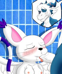 absurd_res angel angelgatomon_(angelkitty) angeltailmon_(angelkitty) anthro anthro_on_anthro anthro_penetrated anthro_penetrating anthro_penetrating_anthro blue_body blue_scales blush bodily_fluids breasts closed_eyes cum cum_in_mouth cum_inside demon digimon digimon_(species) digital_media_(artwork) domestic_cat dragon duo facial_markings fangs feathered_wings feathers felid feline felis female fur gatomon genital_fluids genitals hair head_markings hi_res horn magnamon male male/female mammal markings oral oral_penetration orgasm orgasm_face penetration penile penile_penetration penis scale scales scar sveemon tailmon tongue whiskers white_body white_fur white_hair white_penis white_wings wings