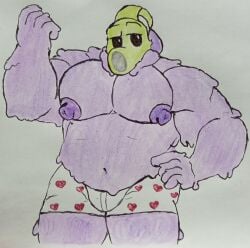 bara bara_tits big_muscles big_pecs boxers chubby_male cocokun! goo_creature goo_monster goo_peashooter_(pvz) heart_underwear male_only manboobs muscular_male no_visible_genitalia non-human peashooter_(pvz) plant plants_vs_zombies purple_goo pvz pvz_2 toony underwear