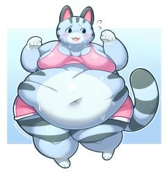 1girls animal_crossing anthro ass belly blue_fur blush blush_lines bra breasts fat feline feline feline_humanoid female female_only furry hips large_ass lolly_(animal_crossing) nintendo nipple_bulge overweight overweight_female robirobi sport_shorts sports_bra stomach sweat sweating thick_thighs thighs two_tone_fur weight_gain wide_hips